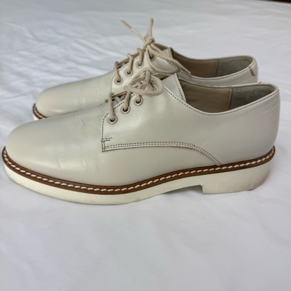 Hotic Cream Leather Women's Oxford Loafers Size 38